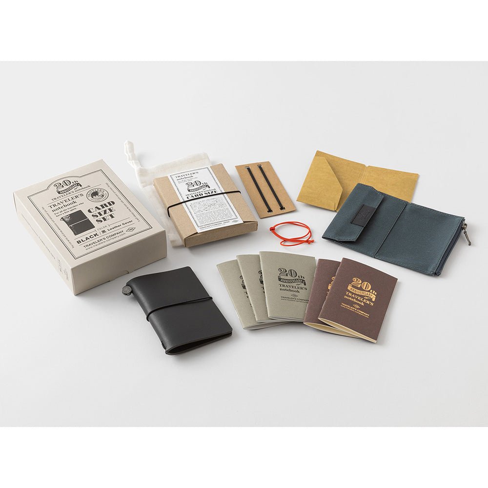 Leather Journal Traveler's Notebook Card Size 20th Anniversary Set Black - Art Bloss