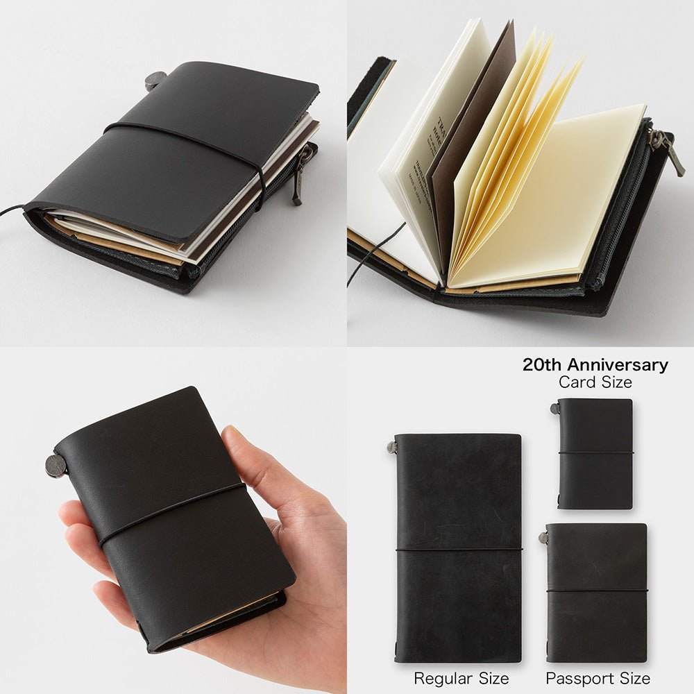 Leather Journal Traveler's Notebook Card Size 20th Anniversary Set Black - Art Bloss