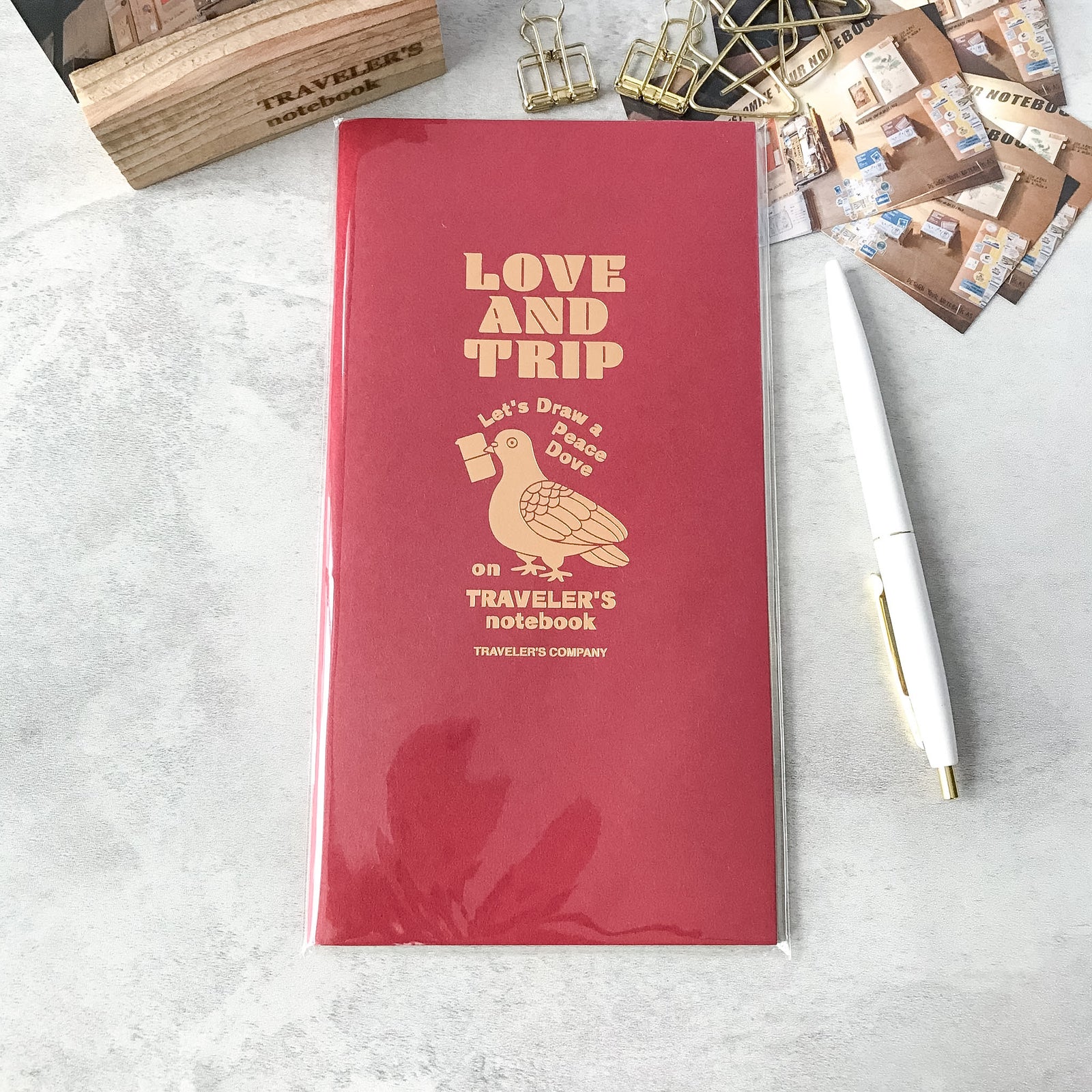 Traveler's Factory Traveler's Notebook Refill Love and Trip 2025 – Red Cover with Gold Foil Stamping