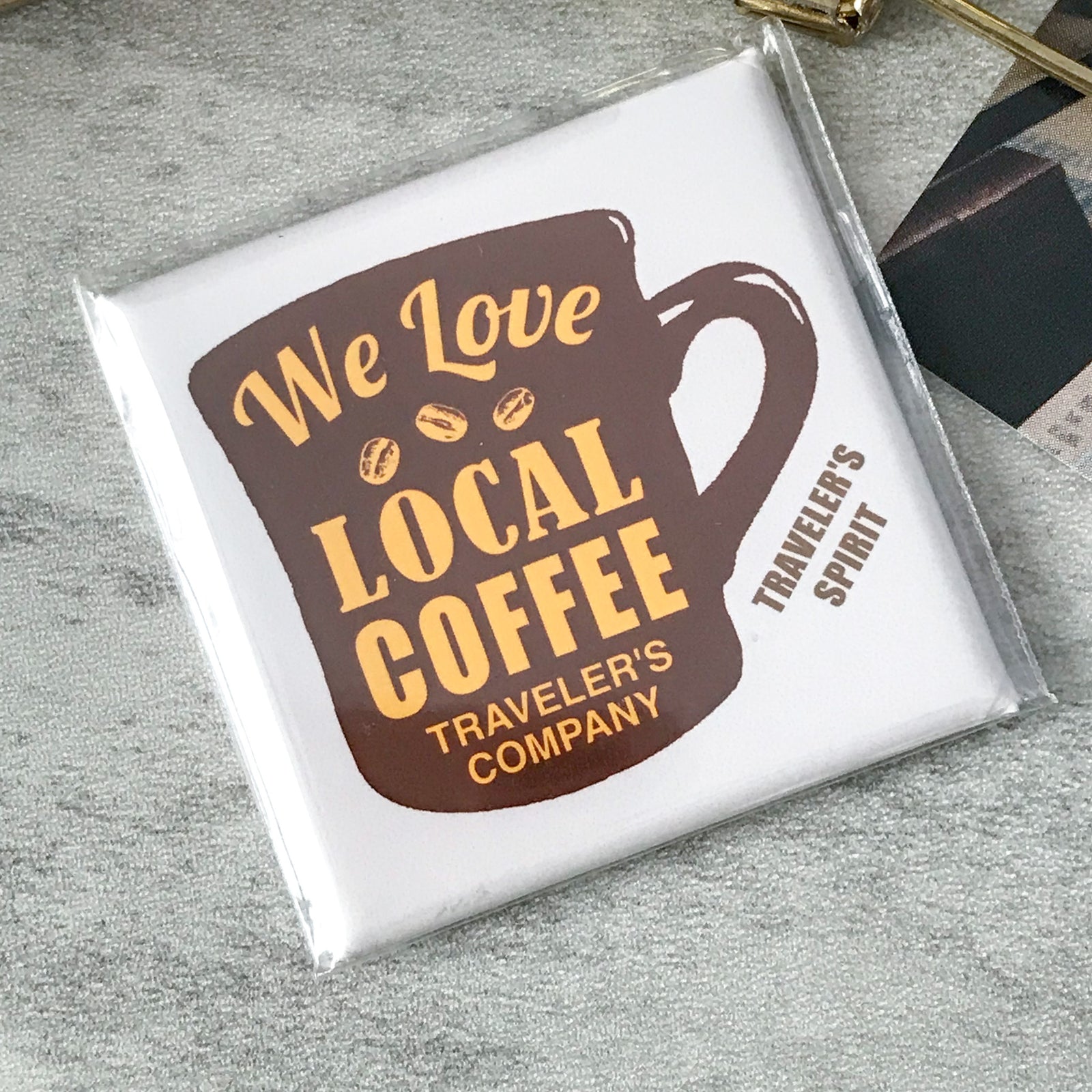 Traveler's Factory Good Coffee Magnet — back view showing full rubber magnet surface