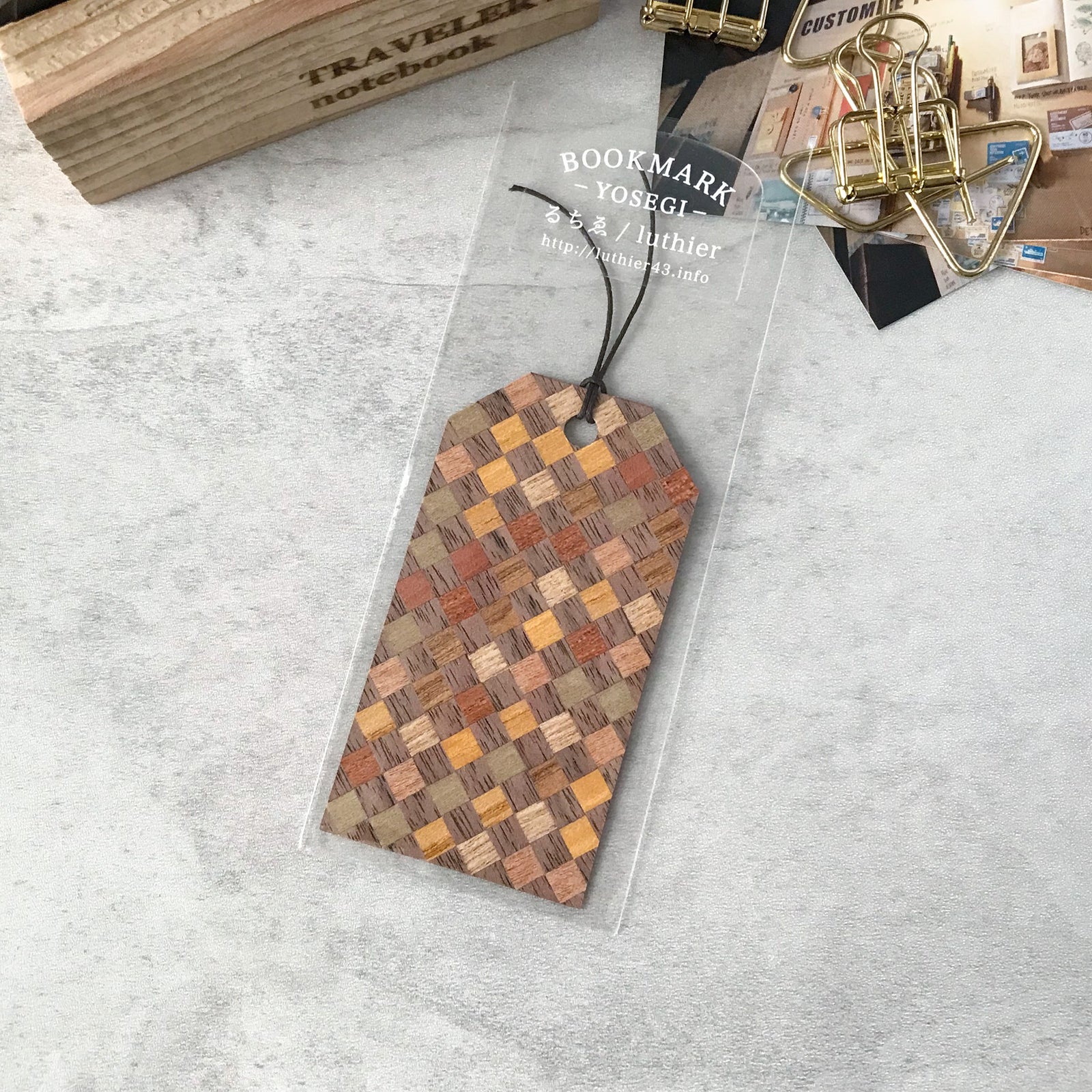 Traveler's Factory Ruchie Parquet Wood Bookmark Dark Brown — side profile showing 2mm thickness