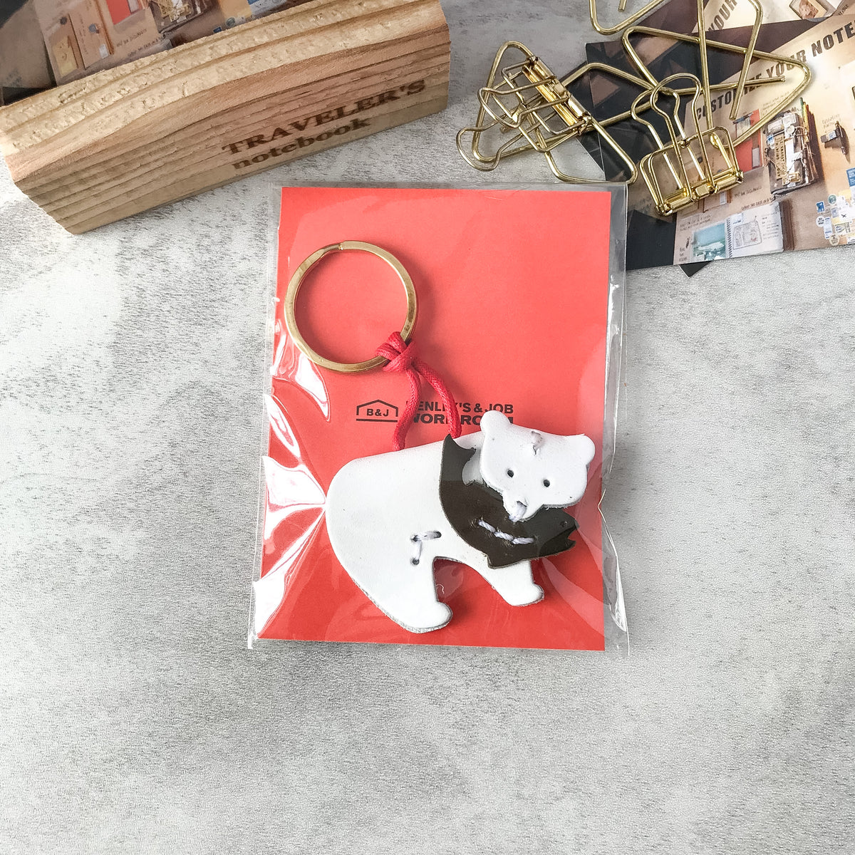 Benlly's & Job Work Room: Benlly's original Bear Salmon Keychain White - Art Bloss