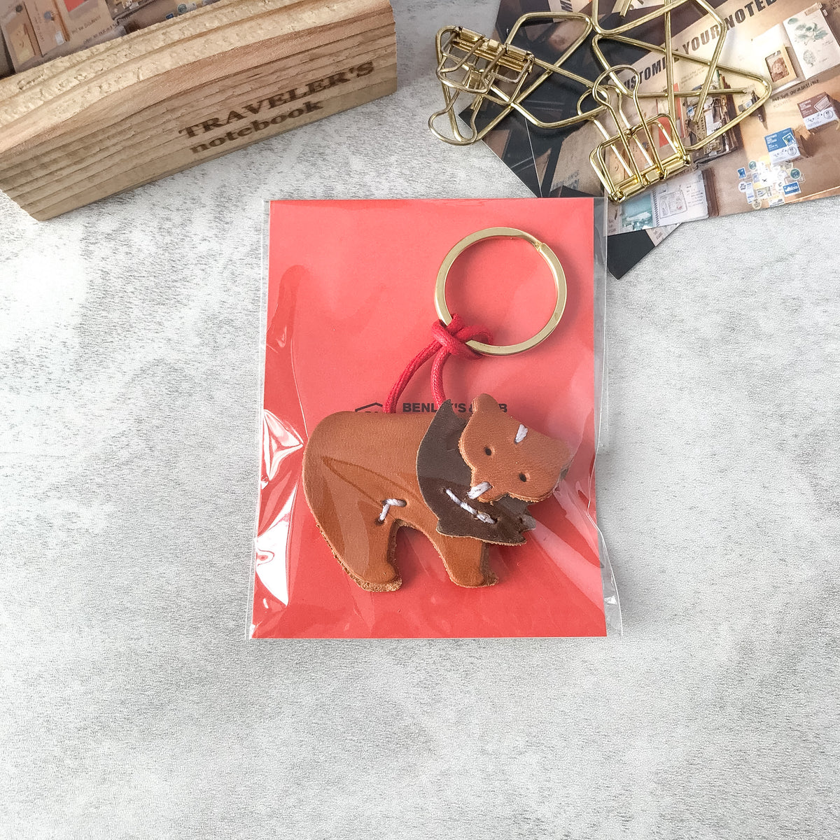 Benlly's & Job Work Room: Benlly's original Bear Salmon Keychain Brown - Art Bloss