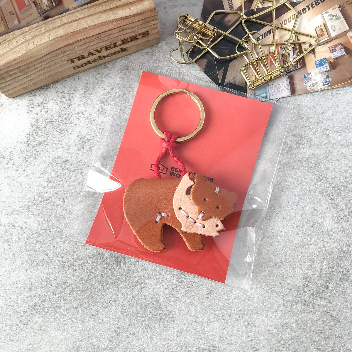 Benlly's & Job Work Room: Benlly's original Bear Salmon Keychain Brown - Art Bloss