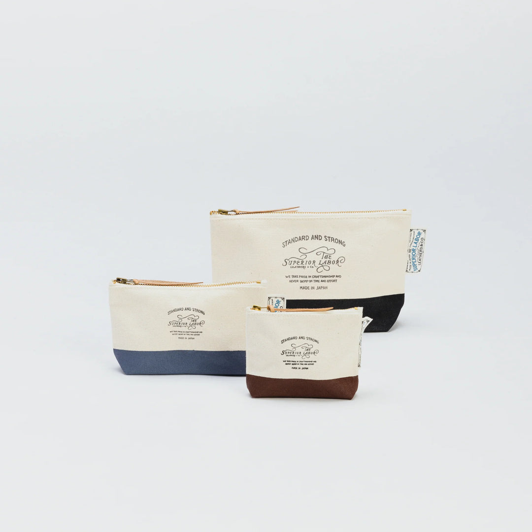 A collection of The Superior Labor Engineer Pouches in different sizes stacked together to show scale.